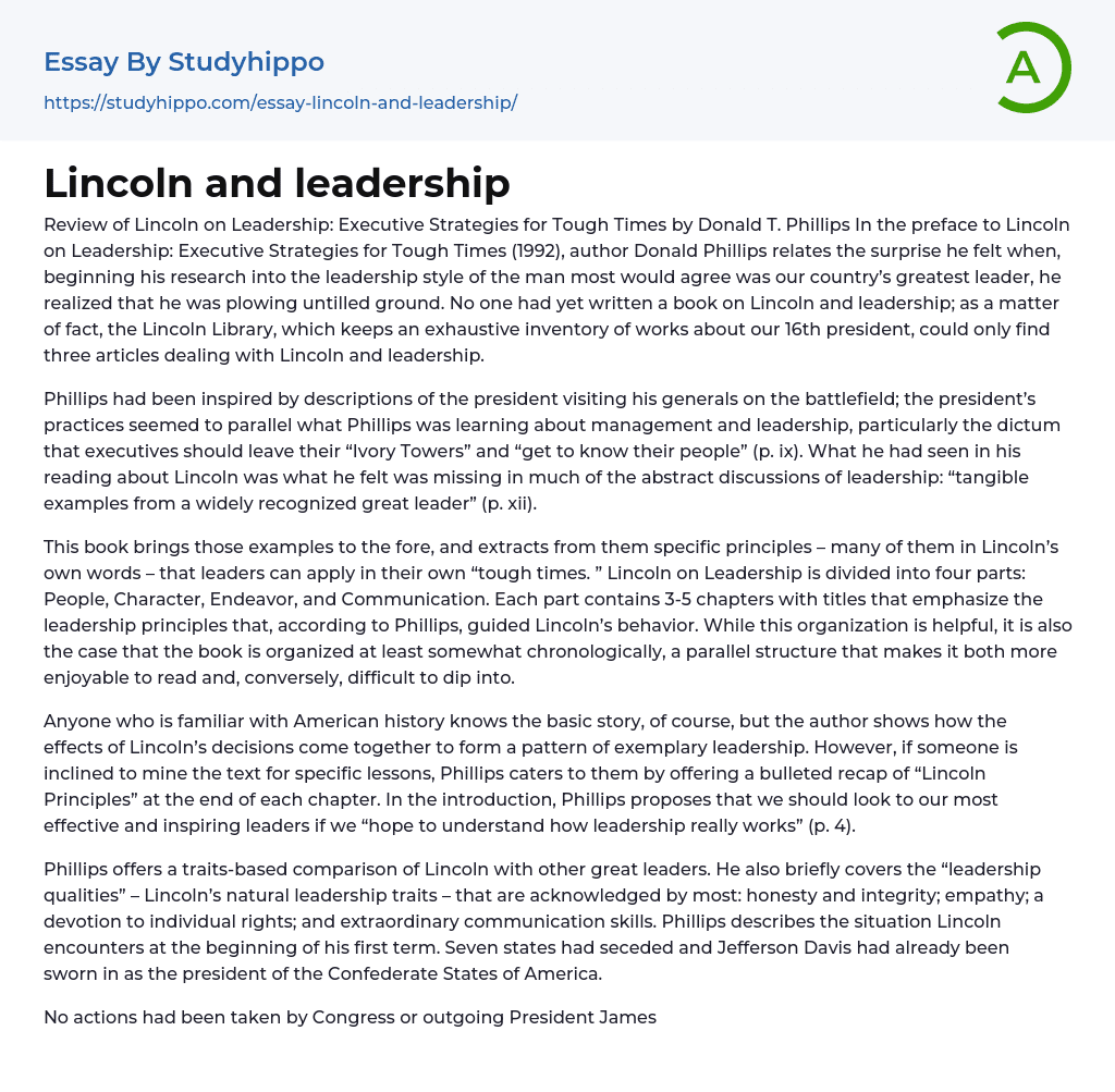 Lincoln and leadership Essay Example
