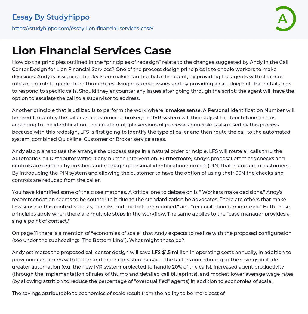 Lion Financial Services Case Essay Example