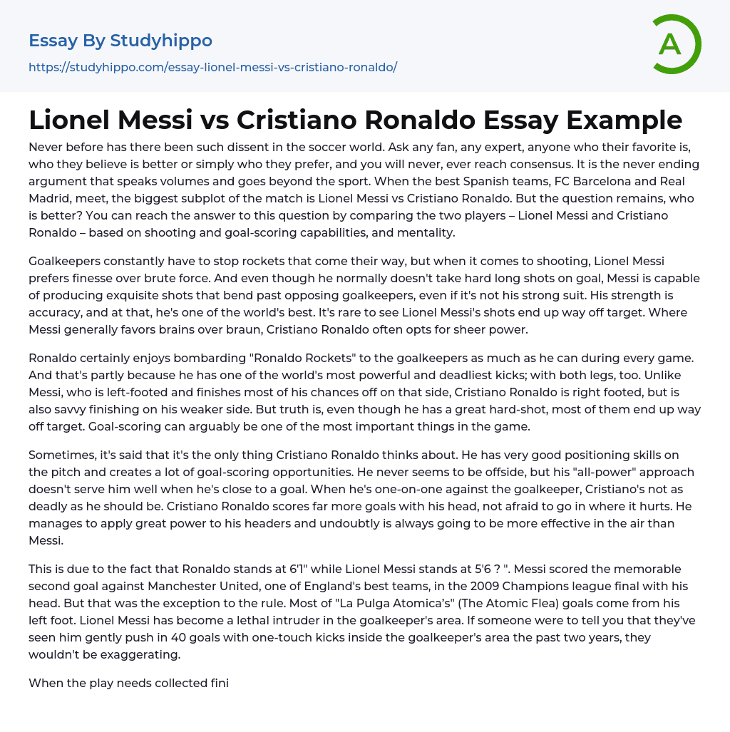 Lionel Messi vs Cristiano Ronaldo Essay Example