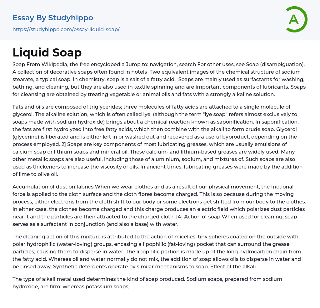 Liquid Soap Essay Example