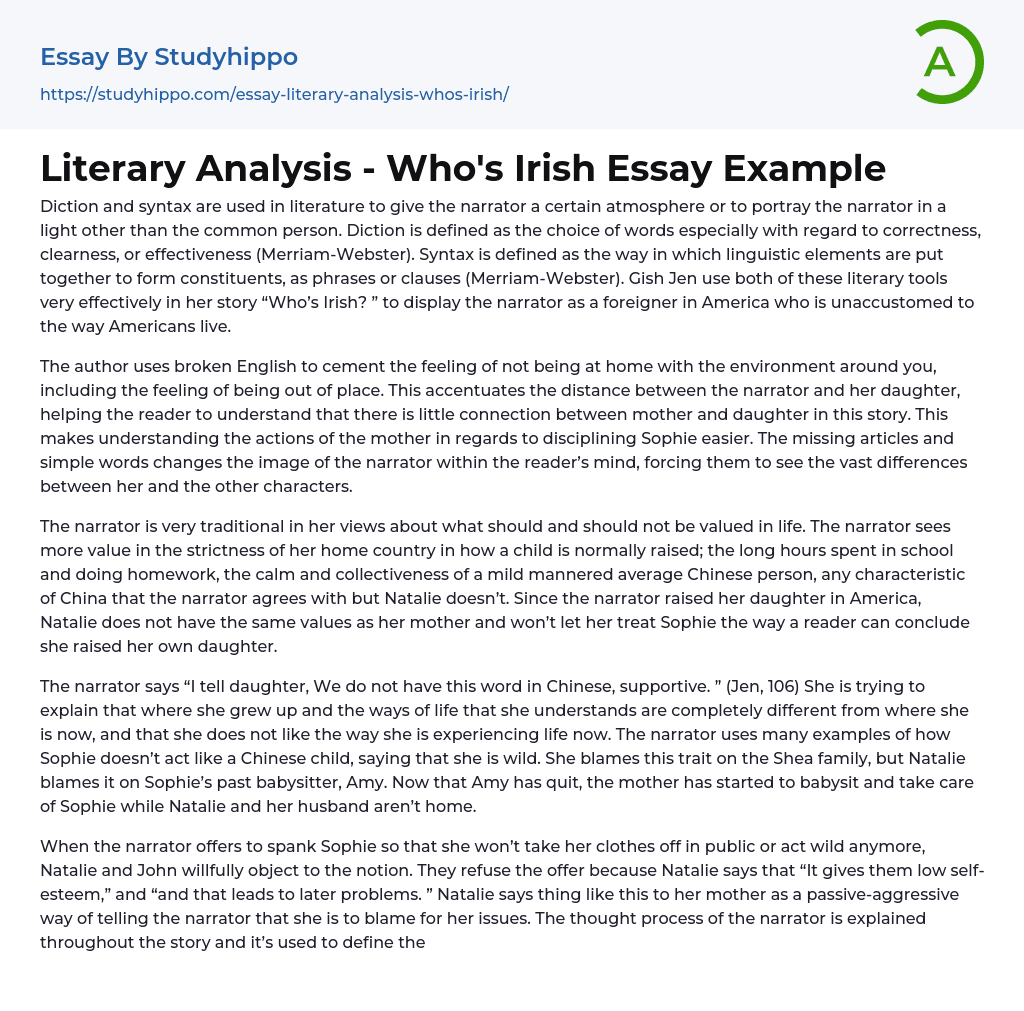 Literary Analysis – Who’s Irish Essay Example