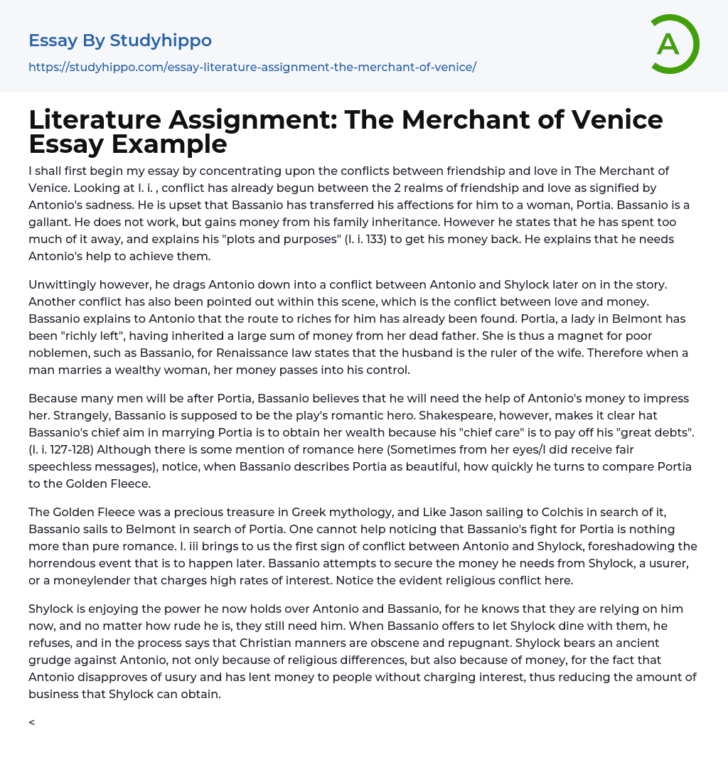 merchant of venice exemplar essay
