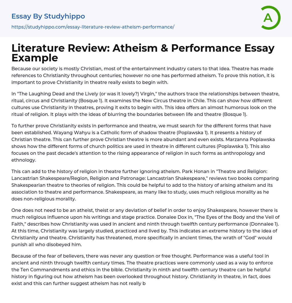 Literature Review: Atheism & Performance Essay Example