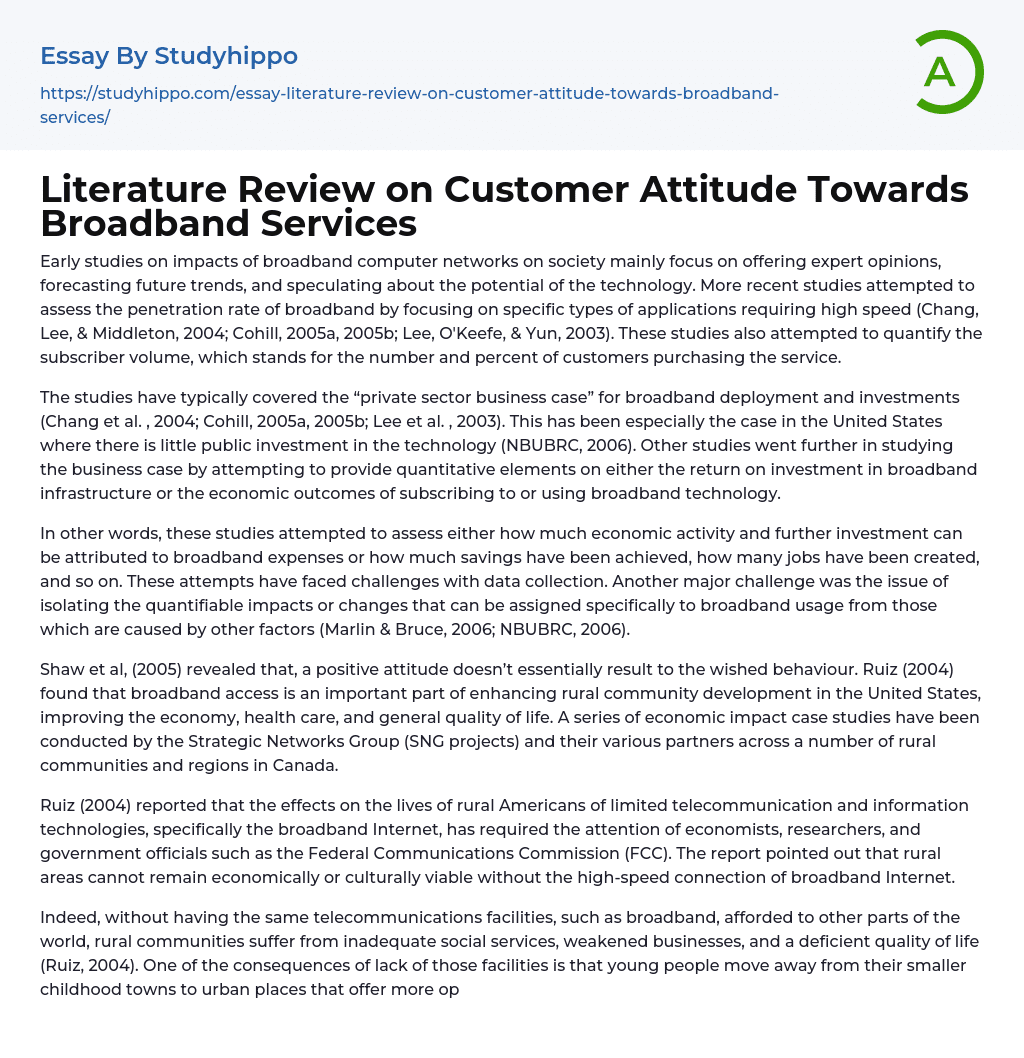 Literature Review on Customer Attitude Towards Broadband Services Essay Example