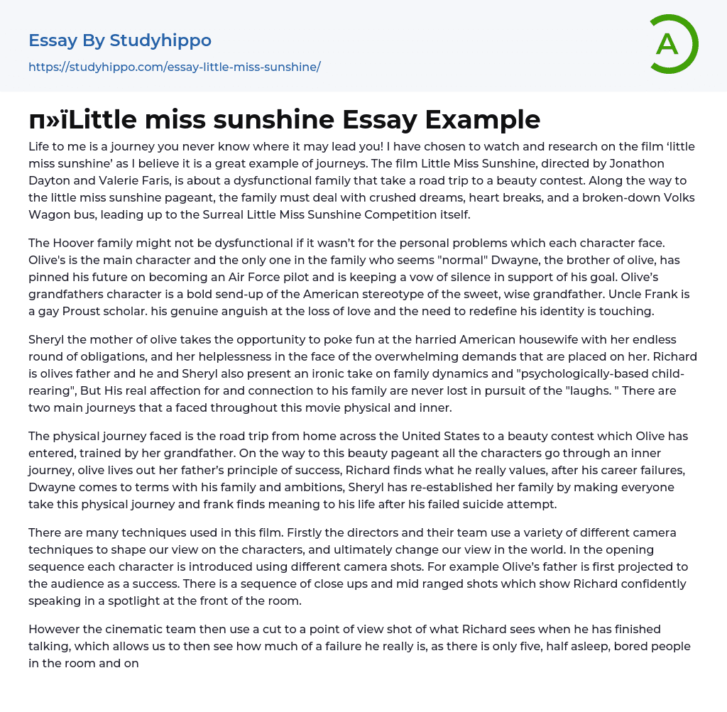 Little miss sunshine Essay Example