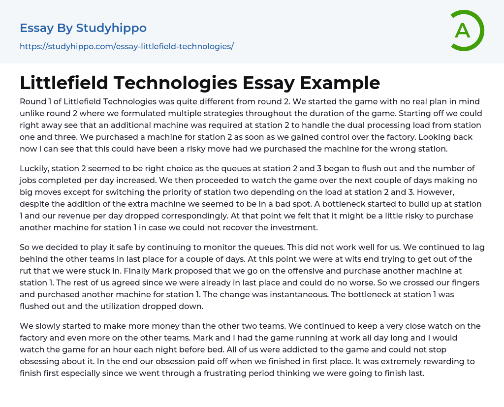 Littlefield Technologies Essay Example