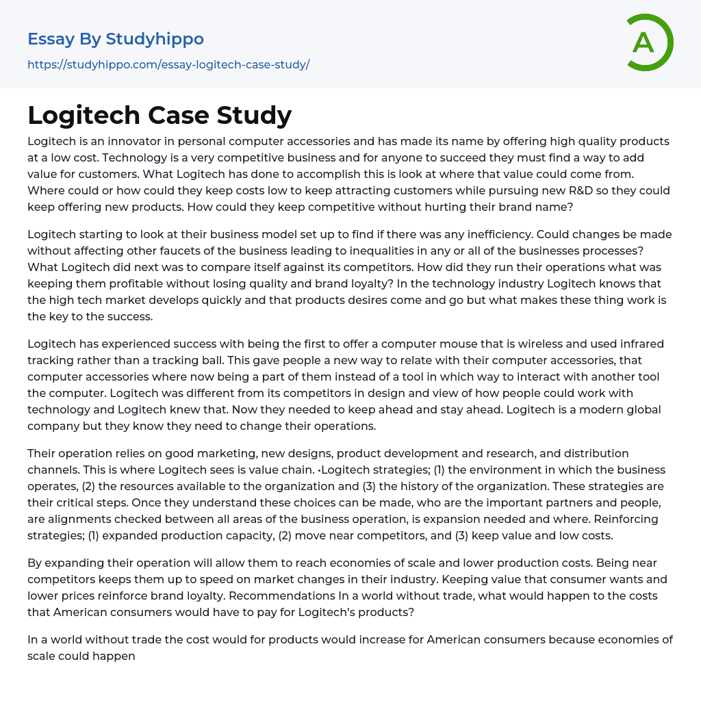 Logitech Case Study Essay Example