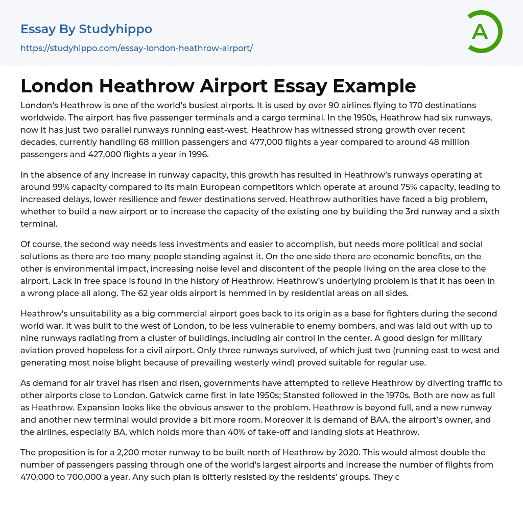 London Heathrow Airport Essay Example