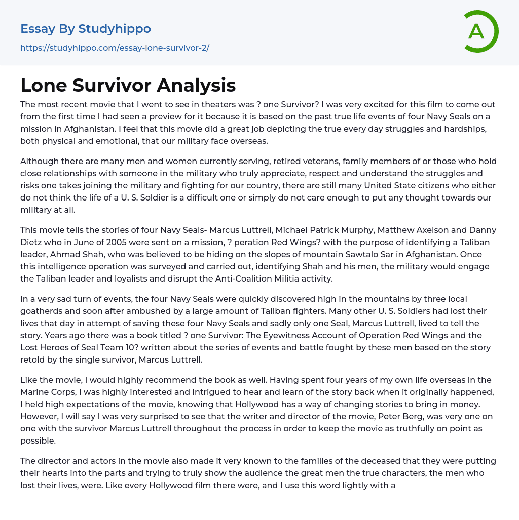 Lone Survivor Analysis Essay Example