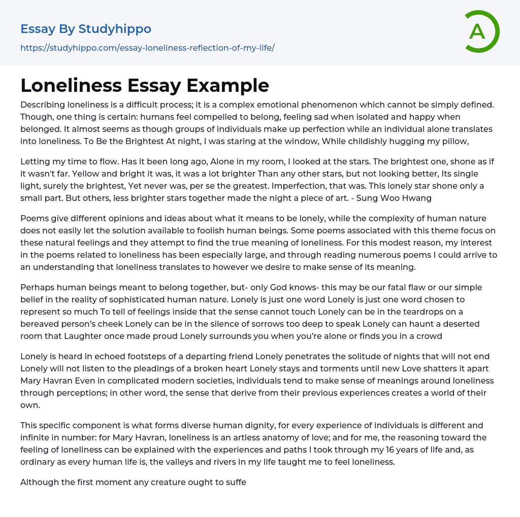 Loneliness Essay Example