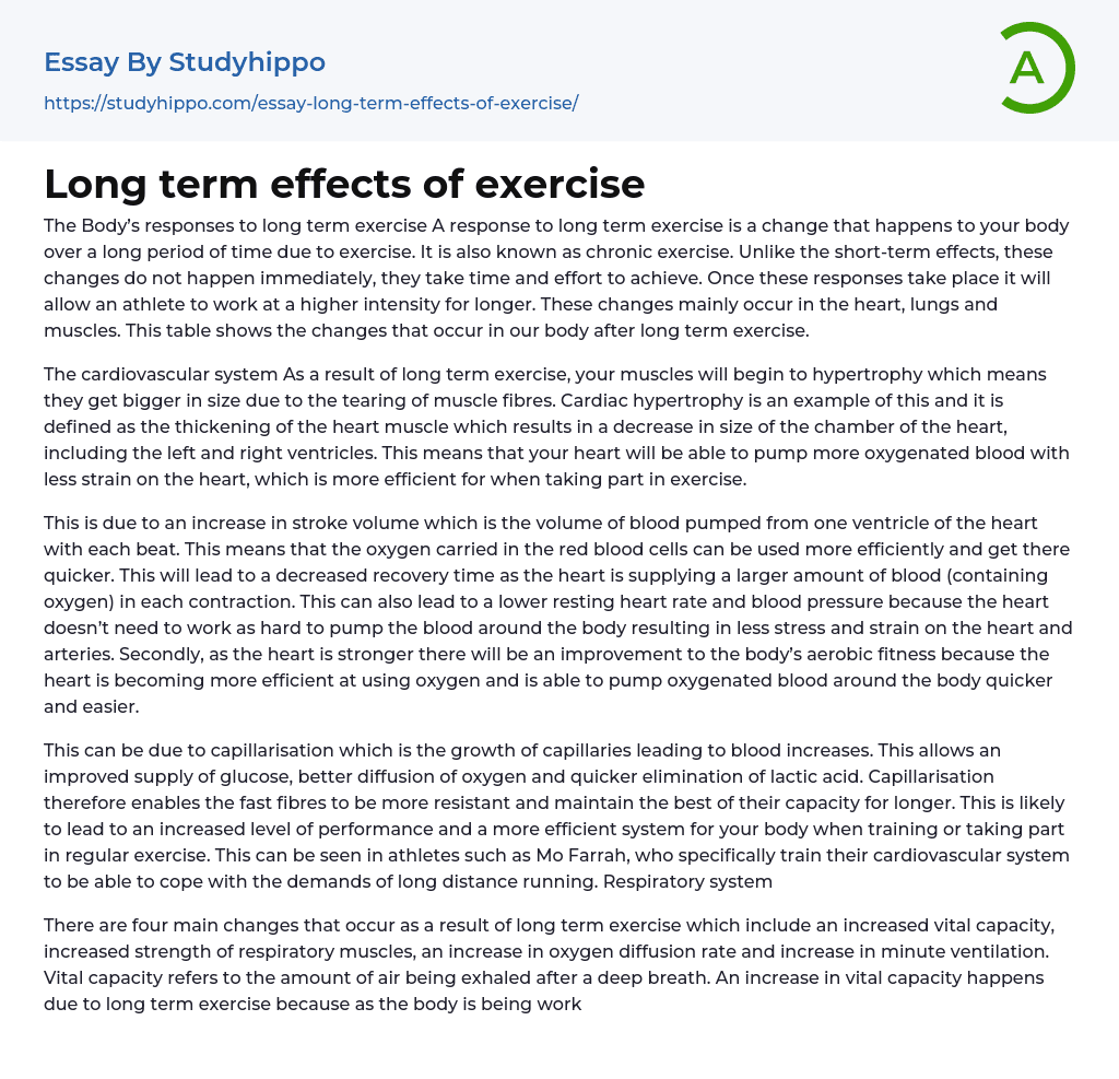 Long term effects of exercise Essay Example