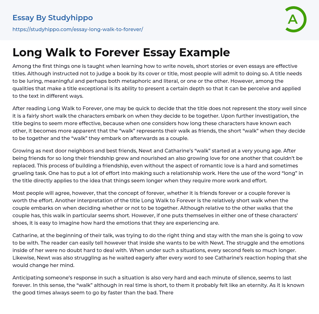Long Walk to Forever Essay Example