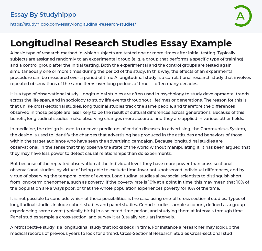 Longitudinal Research Studies Essay Example