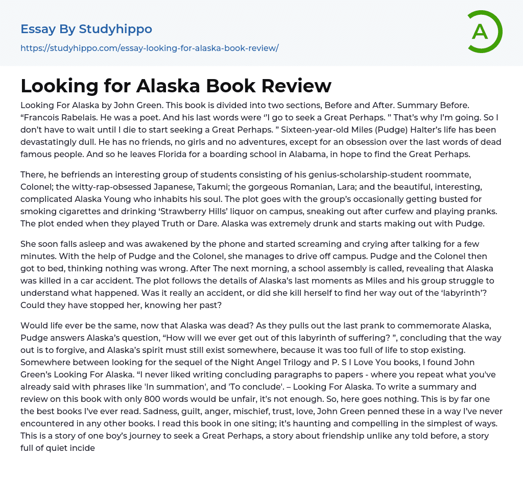 looking for alaska book review essay