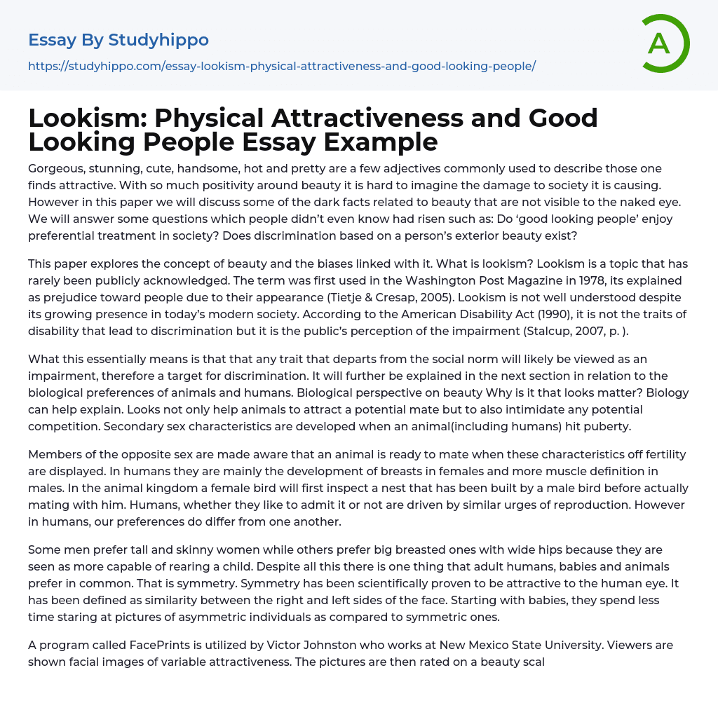 Lookism: Physical Attractiveness and Good Looking People Essay Example