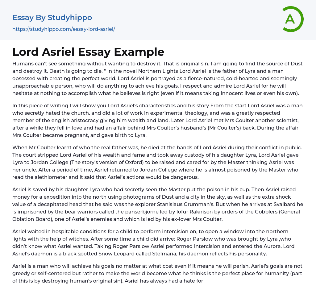 Lord Asriel Essay Example
