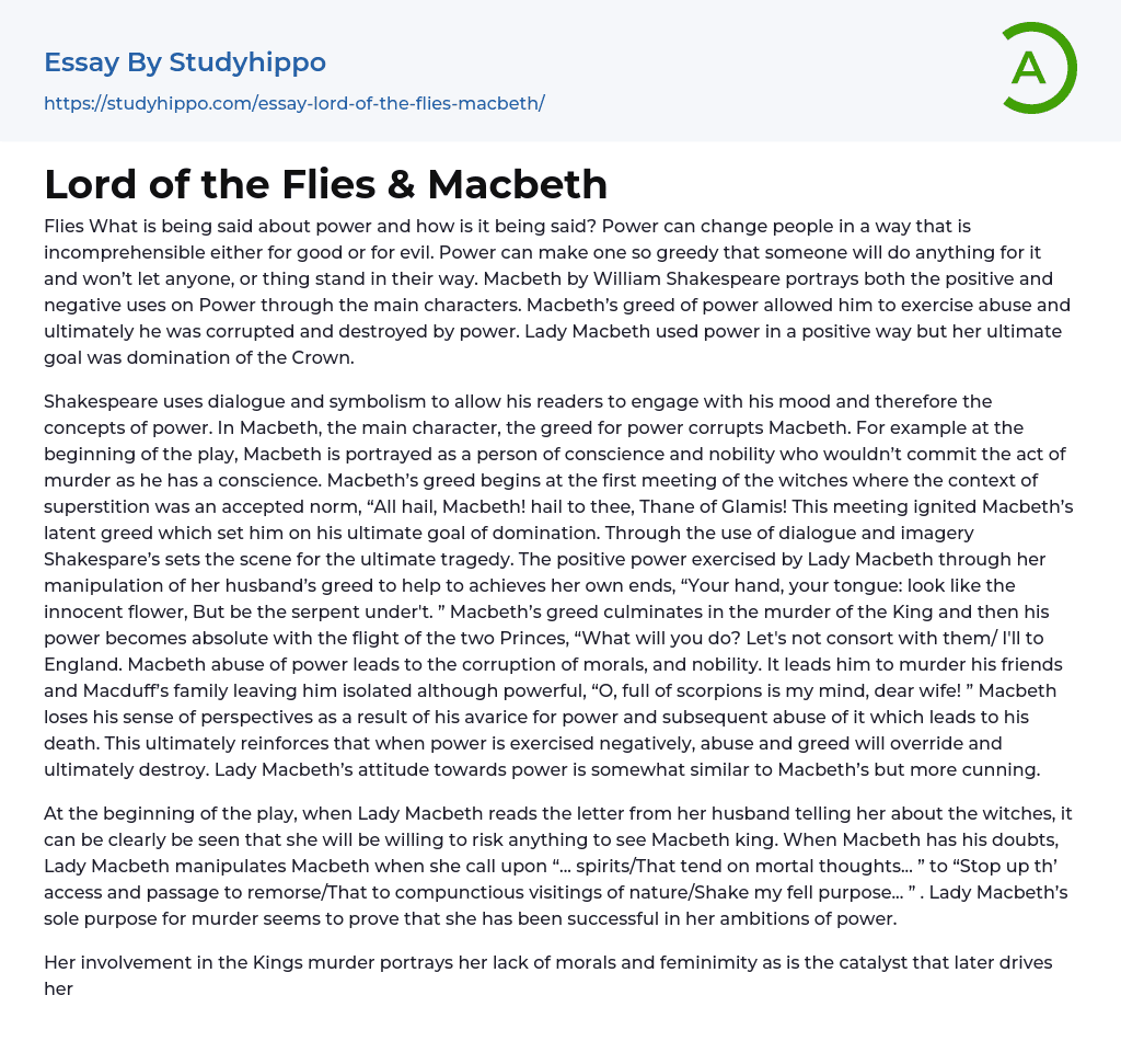 Lord of the Flies & Macbeth Essay Example
