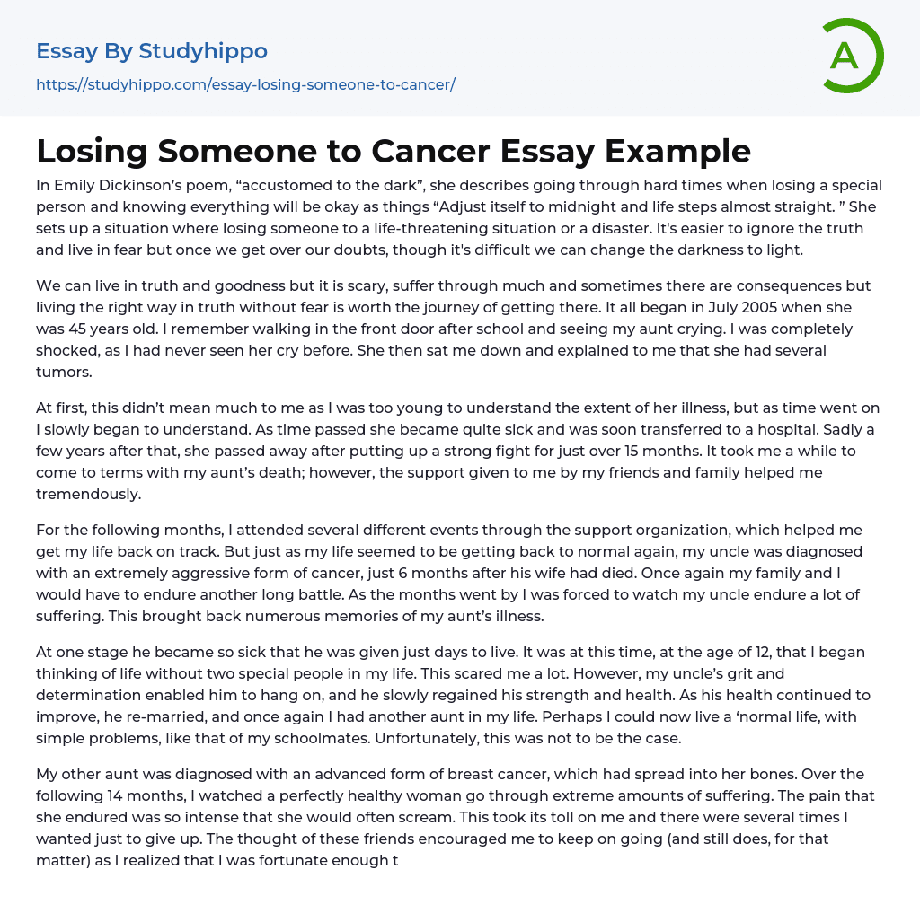 Losing Someone to Cancer Essay Example