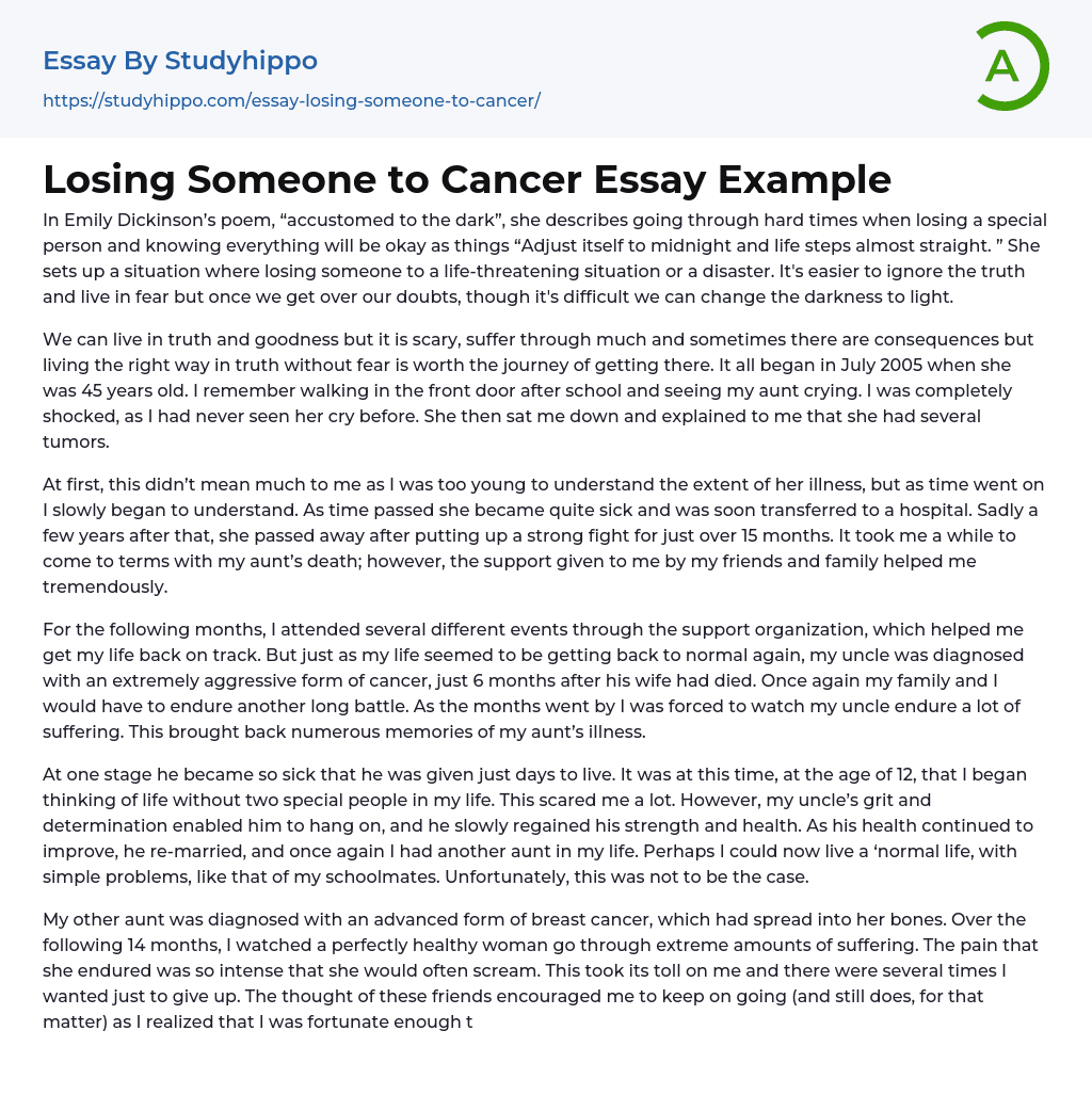 Losing Someone To Cancer Essay Example StudyHippo