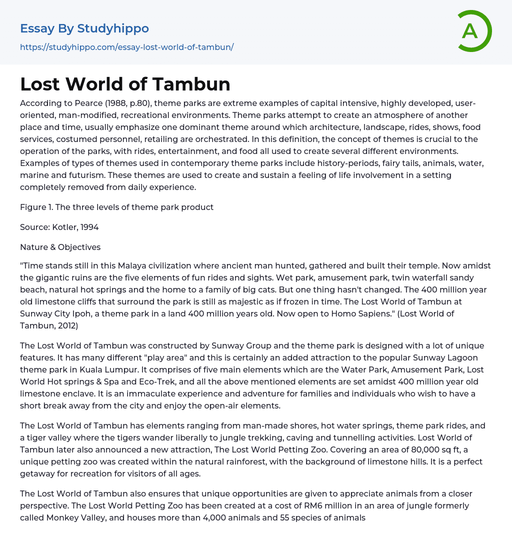 Lost World of Tambun Essay Example