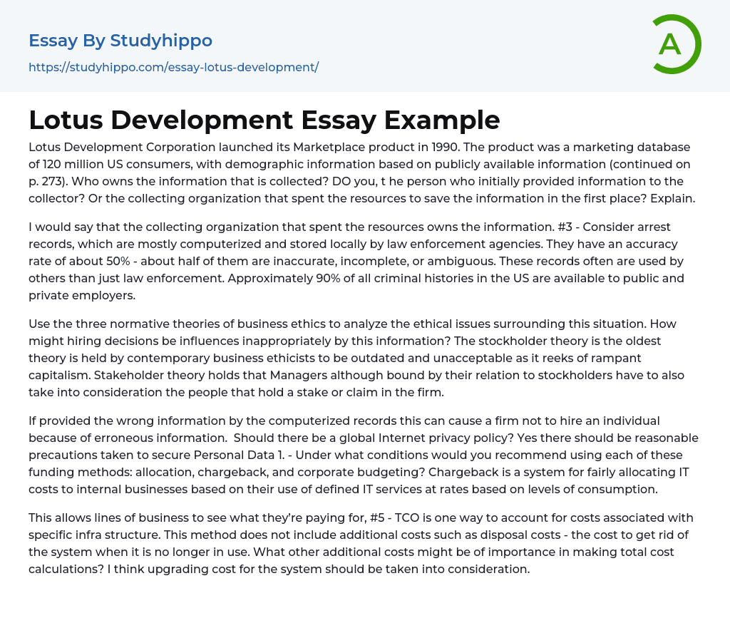 Lotus Development Essay Example