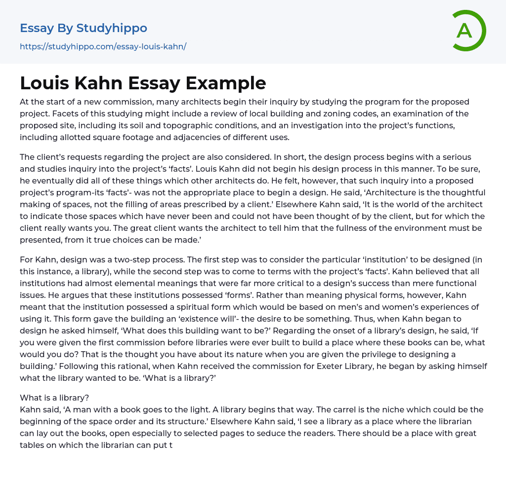 Louis Kahn Essay Example