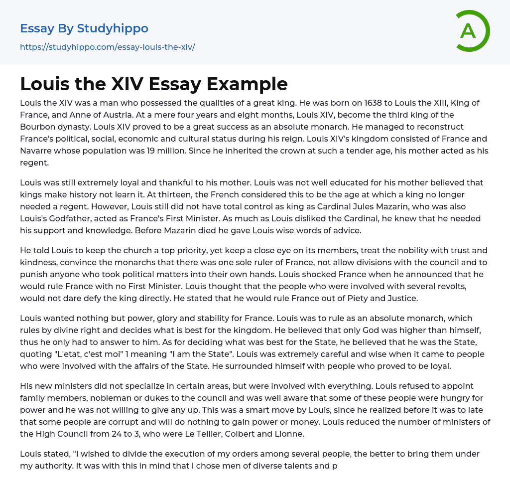 Louis the XIV Essay Example