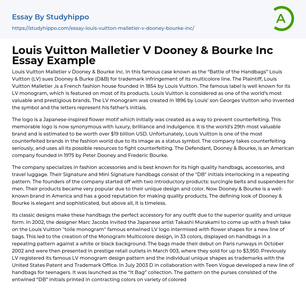 Louis Vuitton Malletier V Dooney & Bourke Inc Essay Example