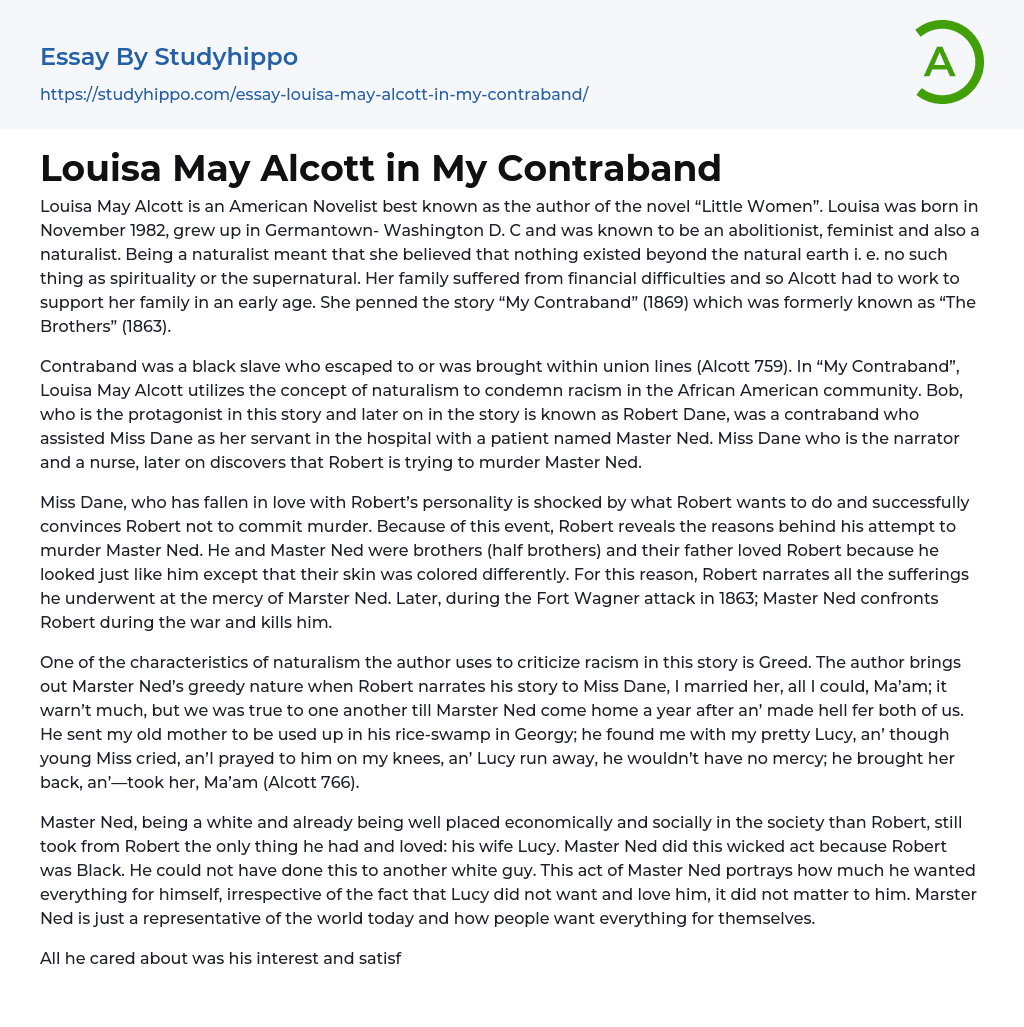Louisa May Alcott in My Contraband Essay Example