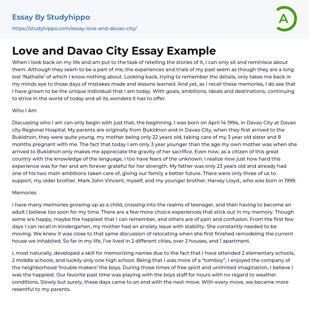 Love and Davao City Essay Example