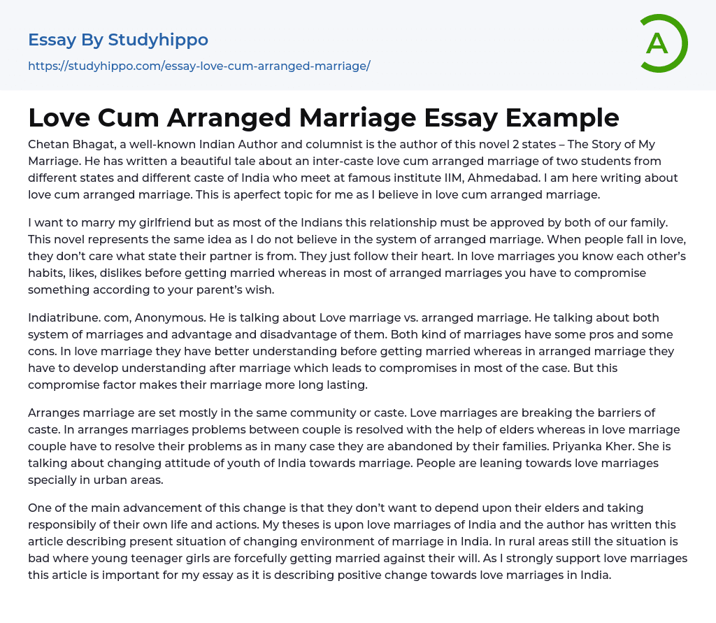 Love Cum Arranged Marriage Essay Example