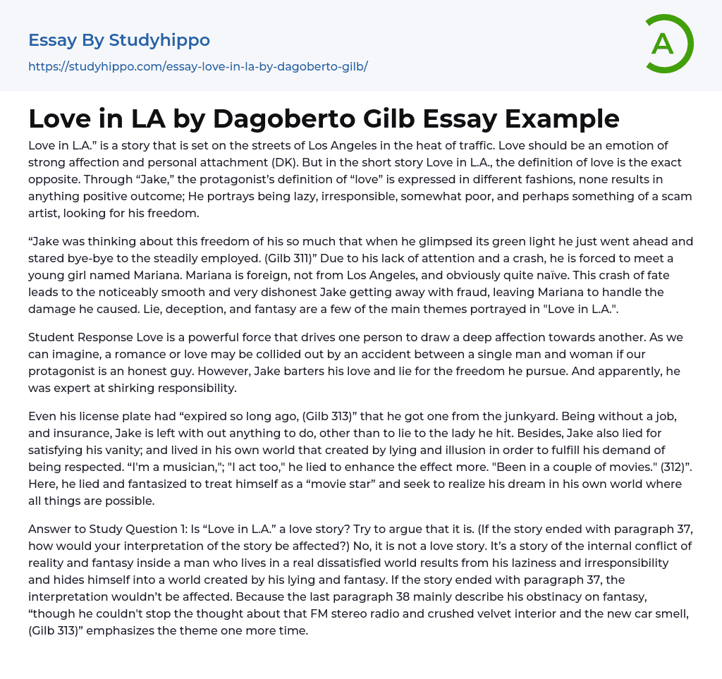 Love in LA by Dagoberto Gilb Essay Example