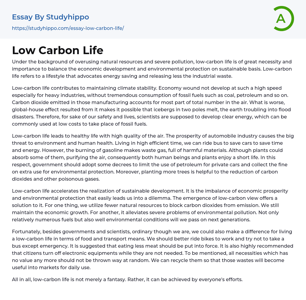 Low Carbon Life Essay Example