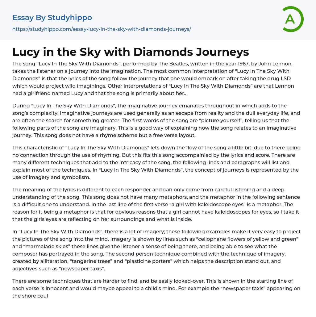 Lucy in the Sky with Diamonds Journeys Essay Example