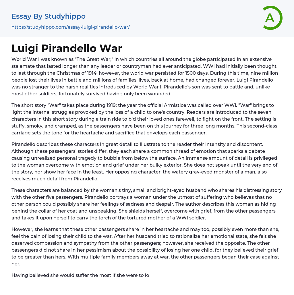 Luigi Pirandello War Essay Example