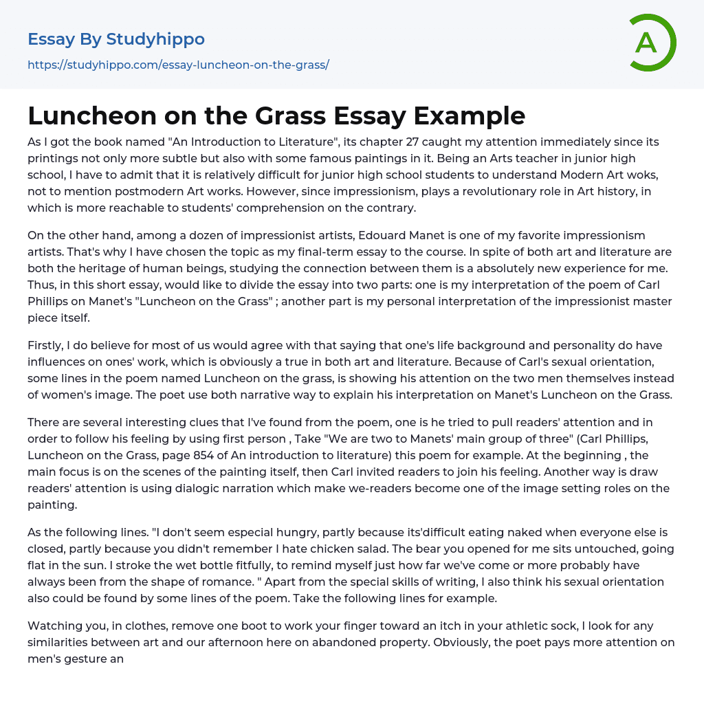 Luncheon on the Grass Essay Example