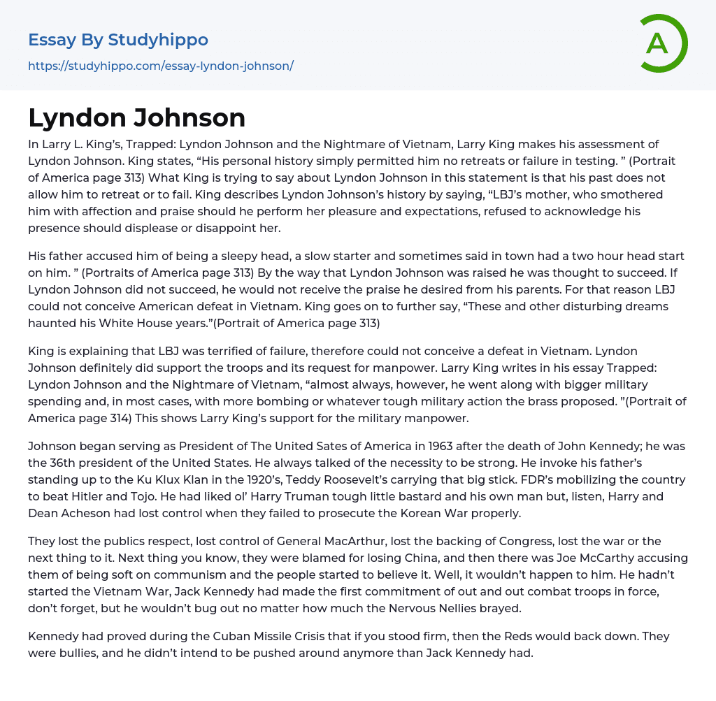 Lyndon Johnson Essay Example