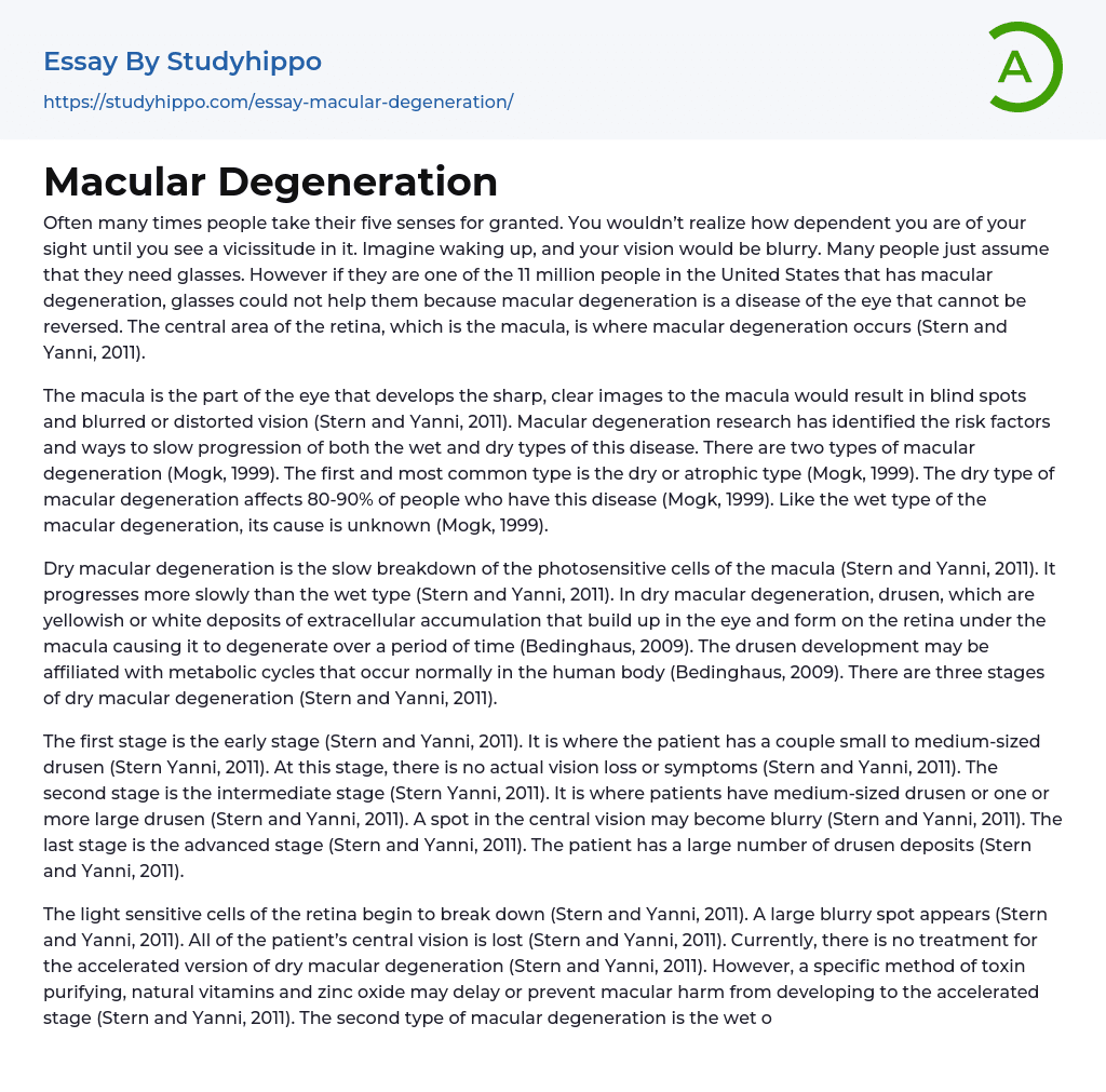 Macular Degeneration Essay Example
