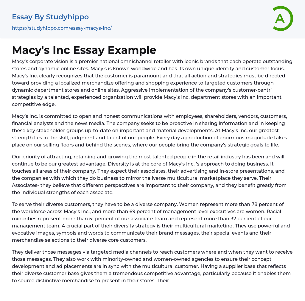 Macy’s Inc Essay Example