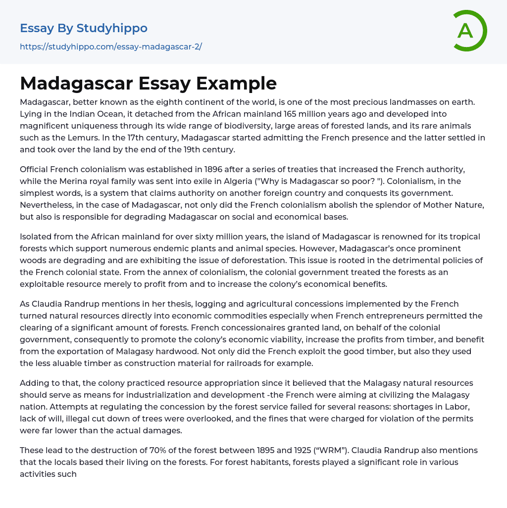 Madagascar Essay Example