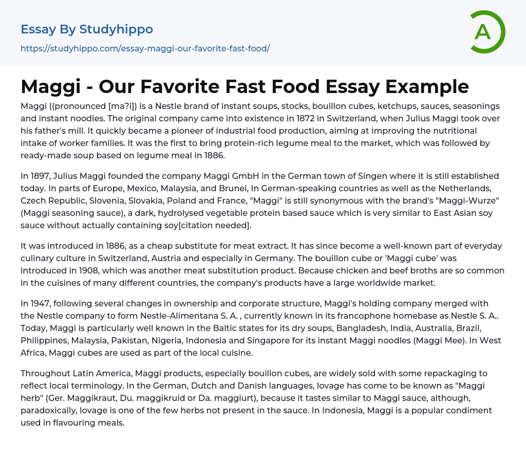 Maggi – Our Favorite Fast Food Essay Example