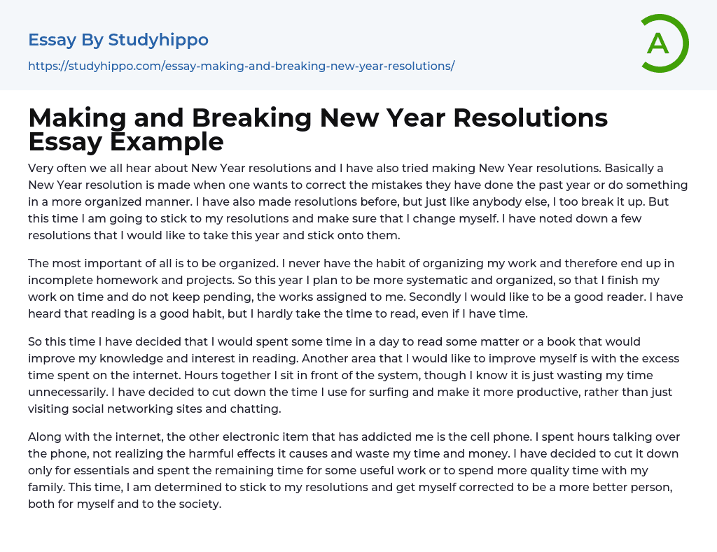 Making and Breaking New Year Resolutions Essay Example