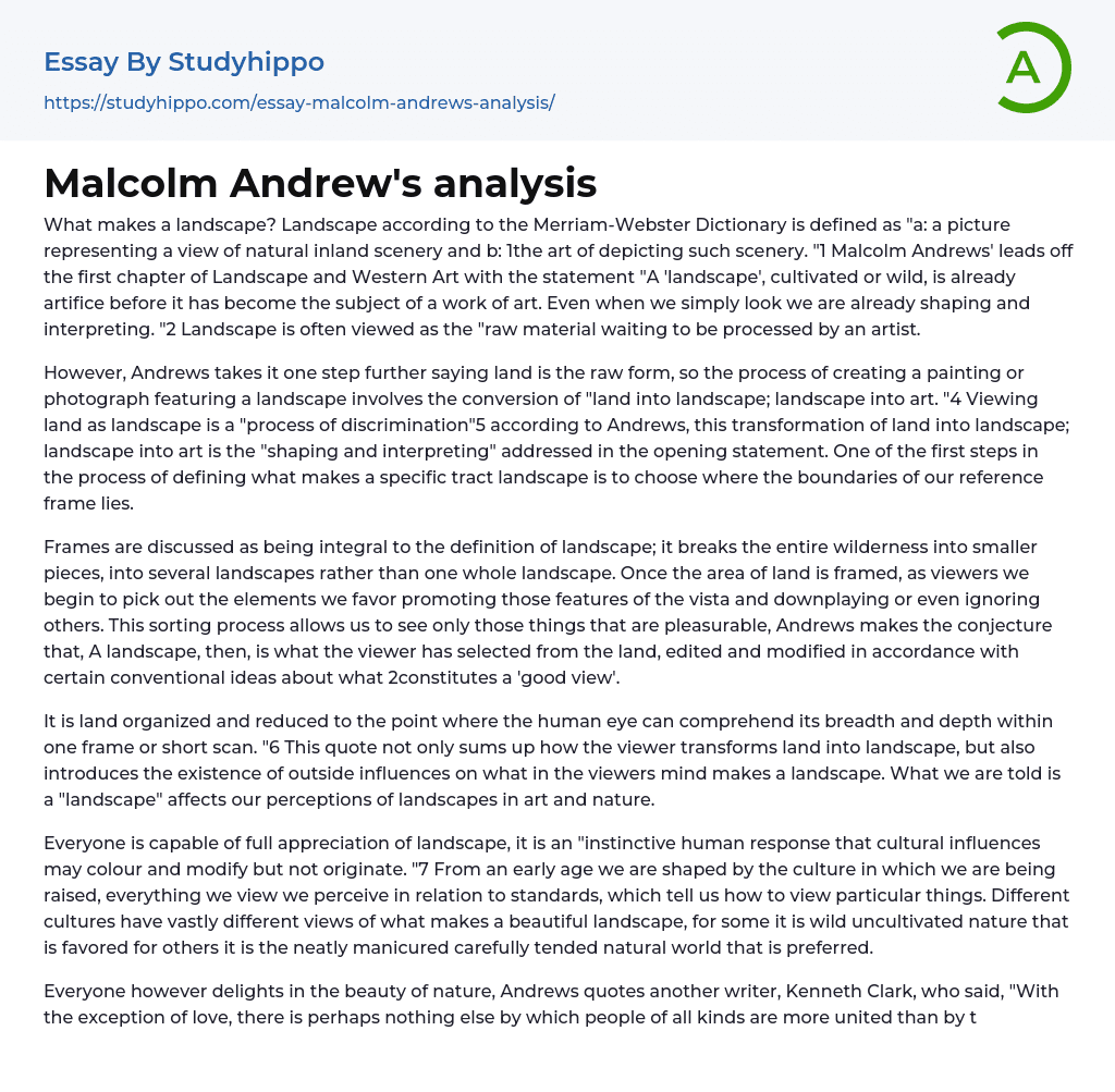 Malcolm Andrew’s analysis Essay Example