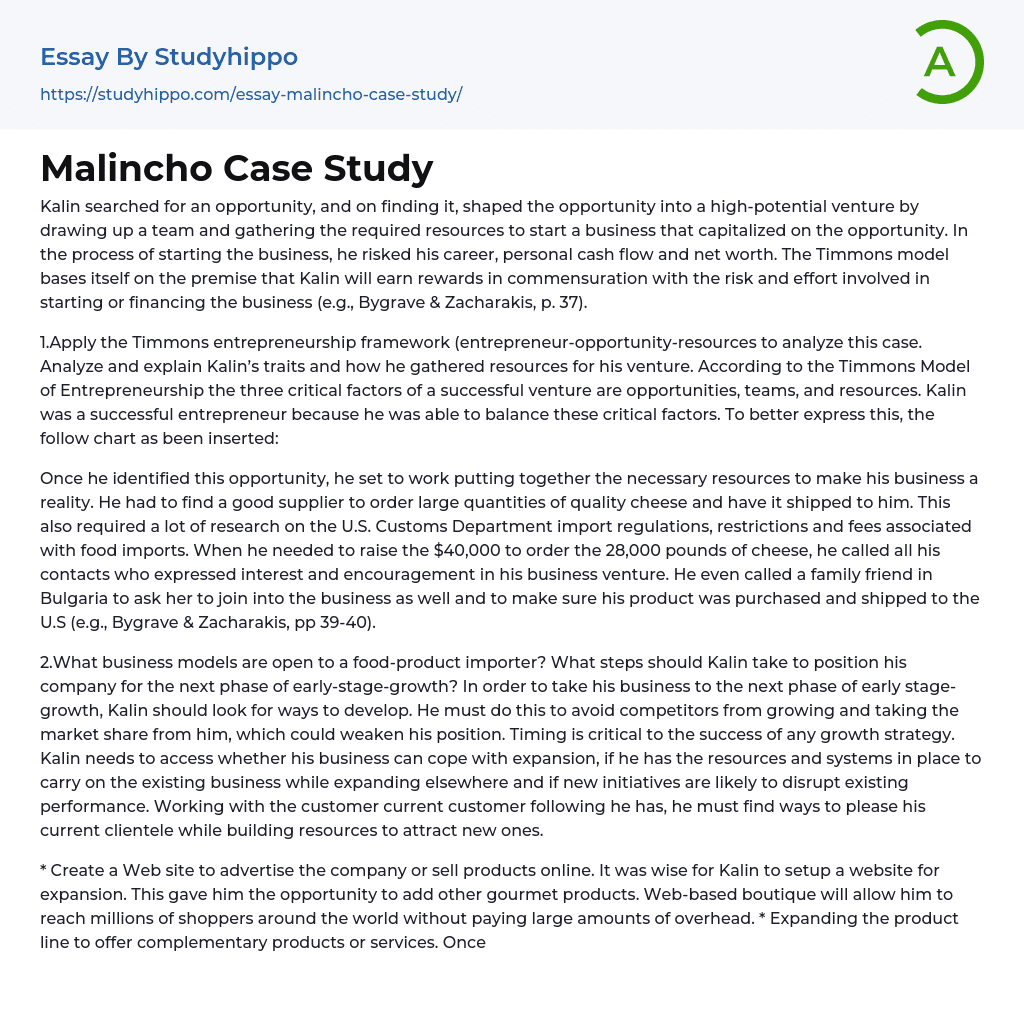 Malincho Case Study Essay Example