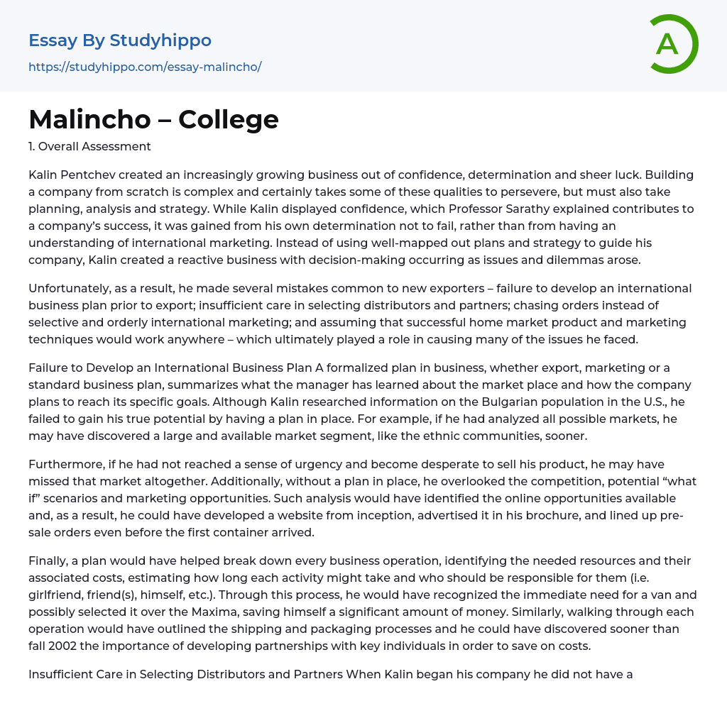 Malincho – College Essay Example