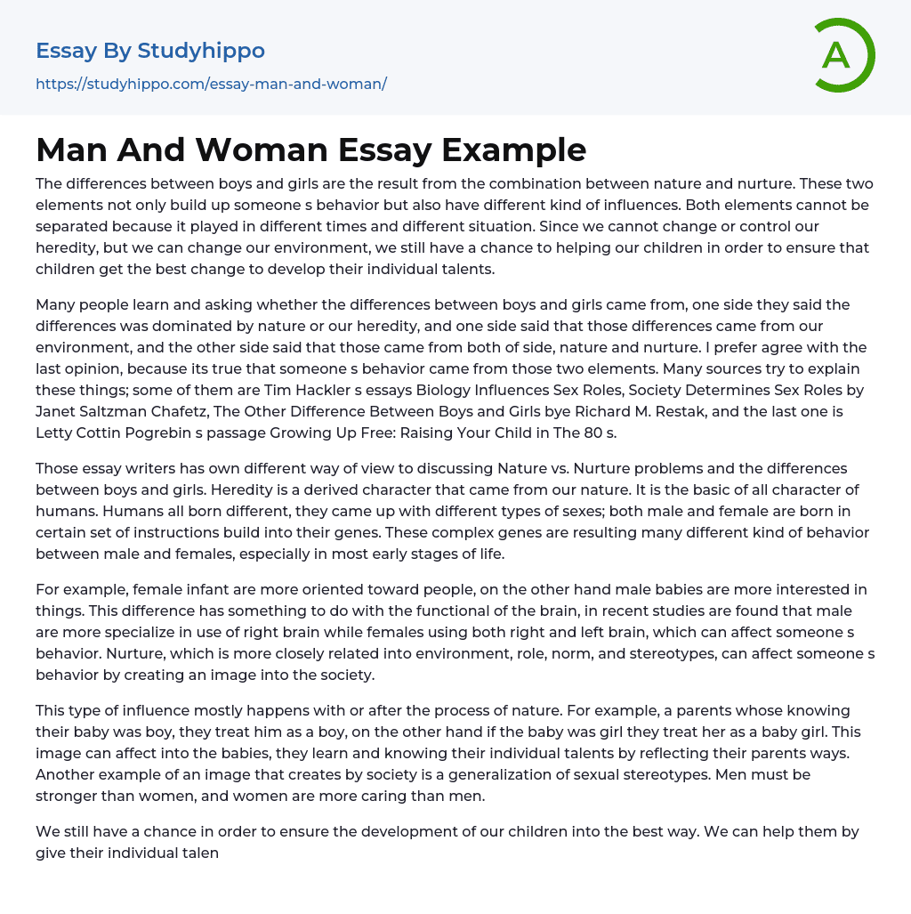 Man And Woman Essay Example