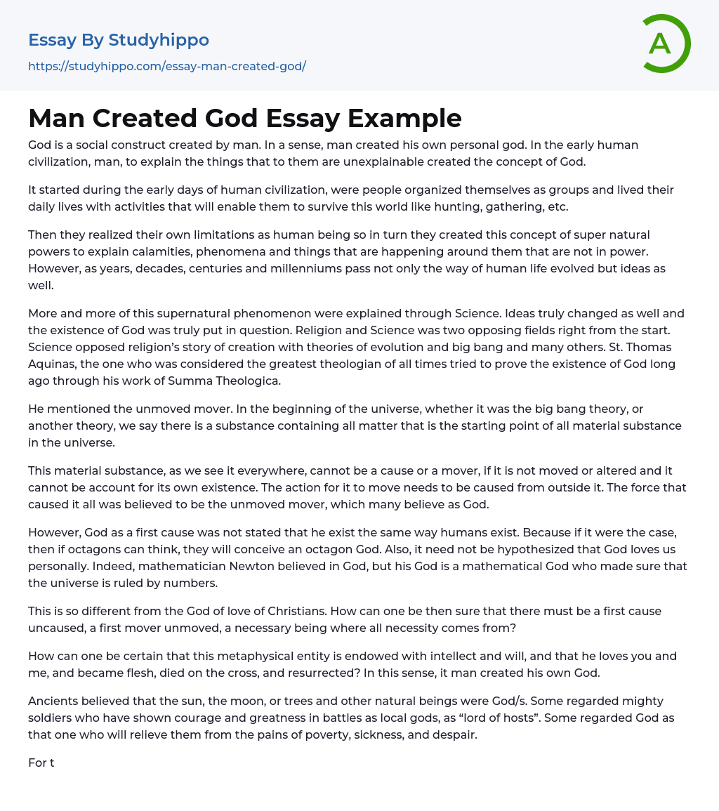Man Created God Essay Example