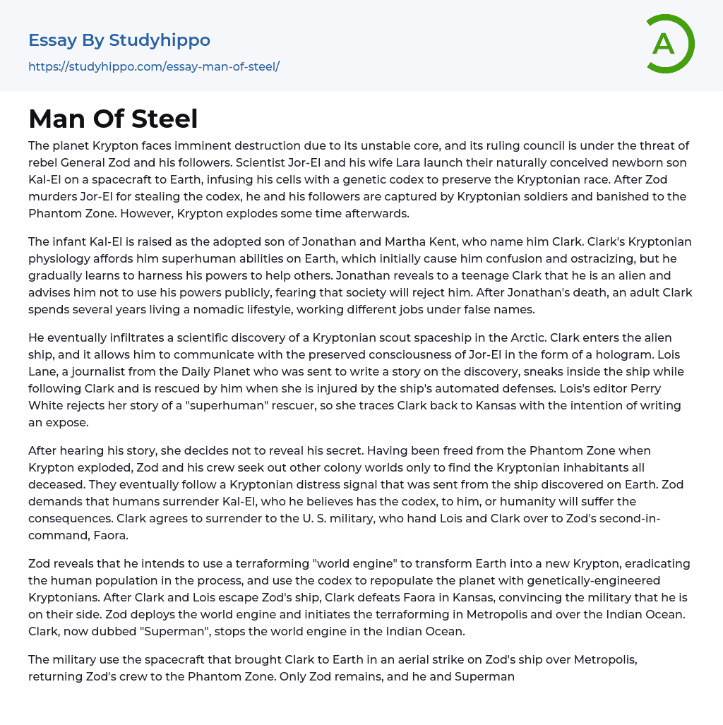 Man Of Steel Essay Example