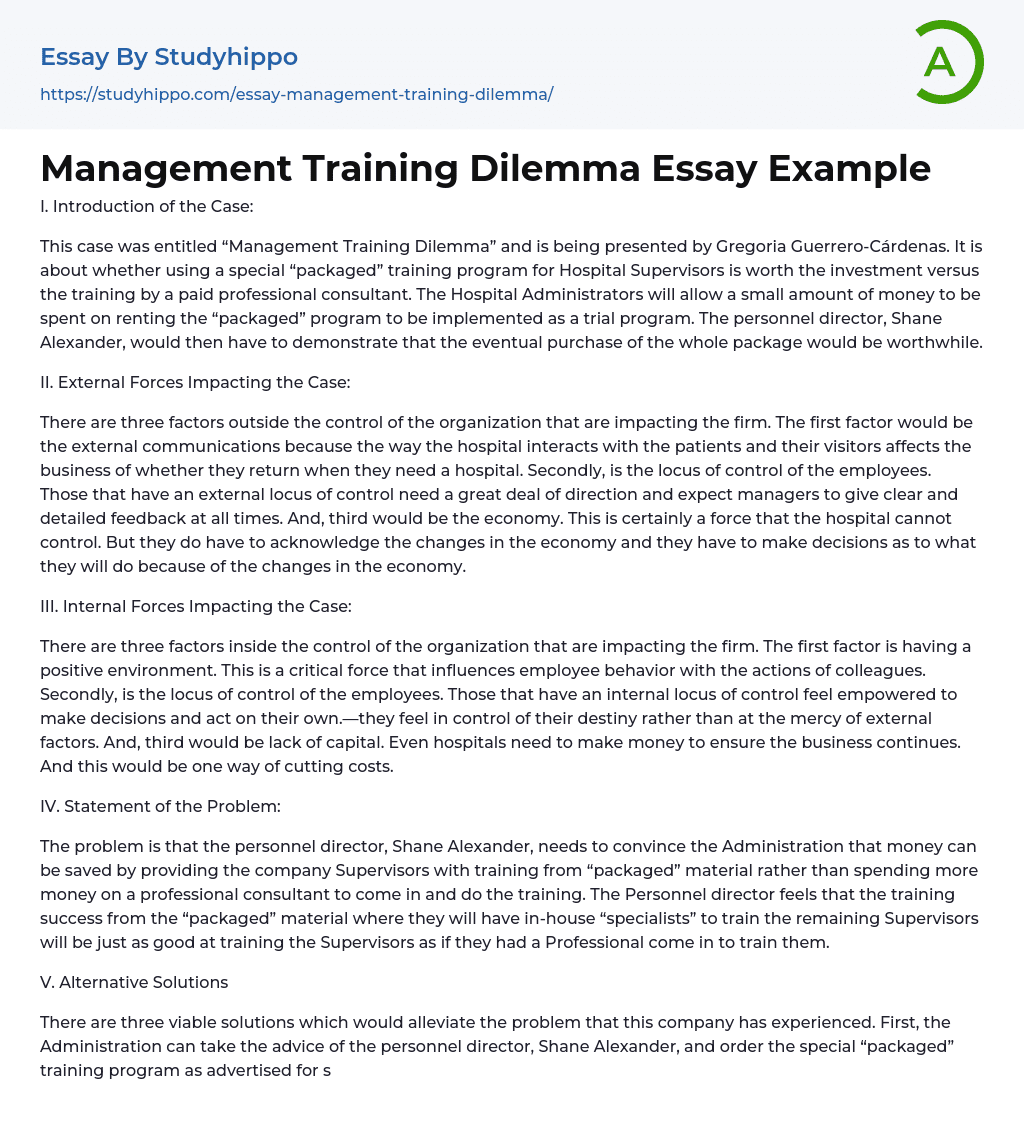 Management Training Dilemma Essay Example