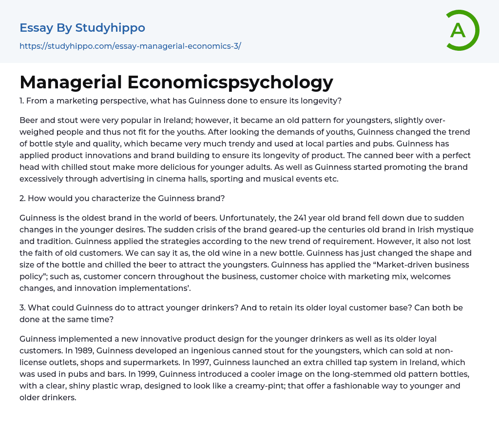 Managerial Economicspsychology Essay Example